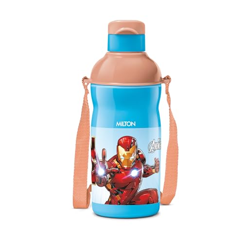 Image of Milton Marvel Kool Elite 400 Insulated Water Bottle for School Kids I Food Grade I Leak Proof Flip Top Lid, Easy to Carry Loop, Insulated Thermo Sipper Bottle for Kids,426 ml,Sky Blue (Iron Man print)