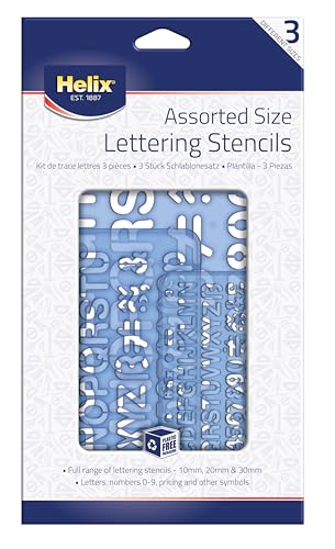Helix Three Piece Stencil Set - Letters Numbers and Symbols (10mm 20mm 30mm) Blue
