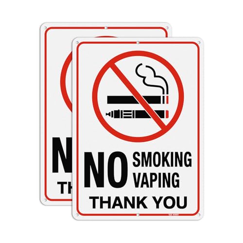 T&R No Smoking Sign for Business, No Vaping Sign - 2 Pack - 10 x 7 Inches Rust Free .040 Aluminum - Reflective, UV Protected, Waterproof and Fade Resistant - 6 Pre-Drilled Holes