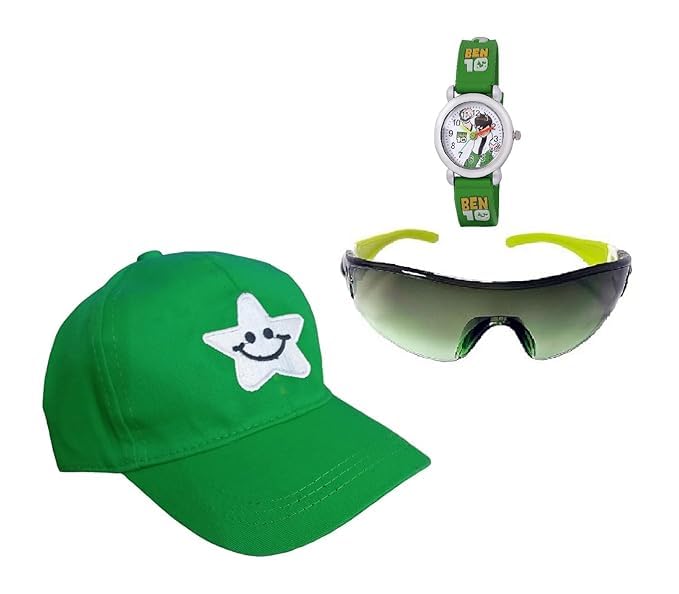 RY Toria Combo Pack for Kids 4 to 10 Years Cap, Watch & Sunglasses (Pack of 3) (Green)