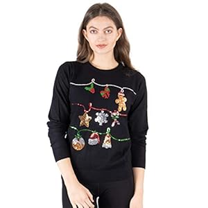 NOROZE Women’s Christmas Tops Sweatshirts Sequin Jingle Bells Hohoho Pug Mrs Claus Xmas Jumper