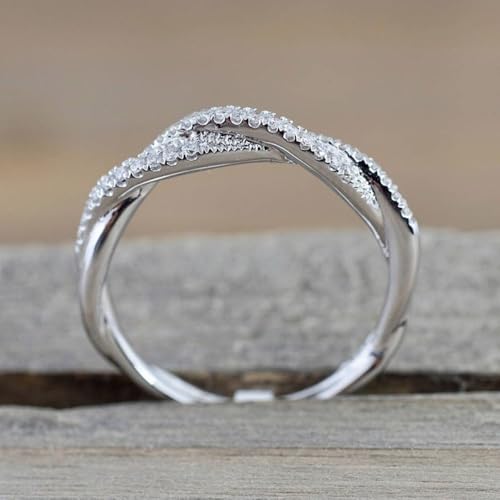 White Golden Plated Copper with Twist Rope Zirconia Engagement Rings Wedding Bridal Band Promise Rings Evening Parties Anniversary Valentine's Day Gifts Eternity Bands for Women