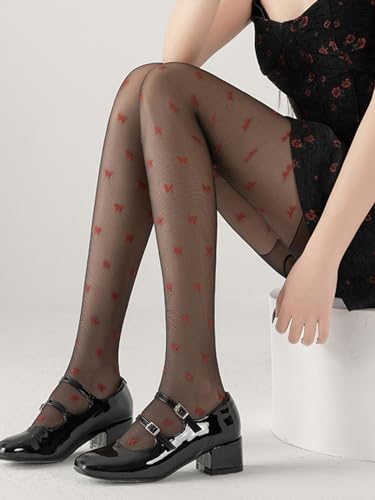 Image of RoseSeek Women's 1 Pair Plaid Sheer Mesh Stockings Y2K Gothic Tights High Waist Thigh High Pantyhose