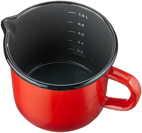 Foto von Karl Krüger Rom Milchtopf aus Emaille mit Ausguss in der Farbe Rot-Grau 1L, Maße: 12cm x 12cm x 11cm, 17012 RO