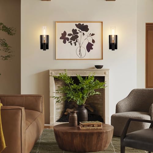 Image of 1-Light Wall Sconces Set of 2, Modern Bathroom Sconces Wall Lighting with Clear Glass, Black & Brushed Brass Wall Mount Lights for Living Room Corridor Mirror Bedroom Stairway, E26 Base