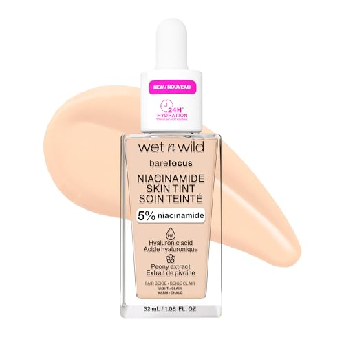 Image of wet n wild Bare Focus Skin Tint, 5% Niacinamide Enriched, Buildable Sheer Lightweight Coverage, Natural Radiant Finish, Hyaluronic & Vitamin Hydration Boost, Cruelty-Free & Vegan - Fair Beige
