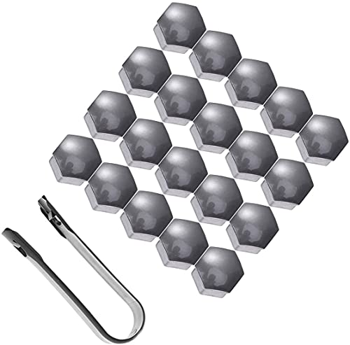 GUUZI 20 Piezas 21mm Tapas de Tuercas de Rueda para Pernos Fundas de Tuercas de Neumático Hexagonales Universales, Tapas de Pernos con Herramienta de Extracción (Gris)