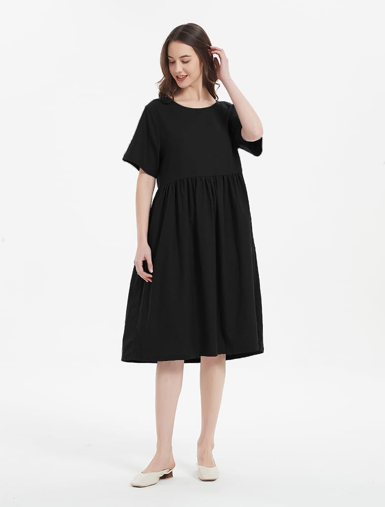 Minibee Women's Linen Tunic Summer Dress Casual Midi Dresses with Pockets - Image 4