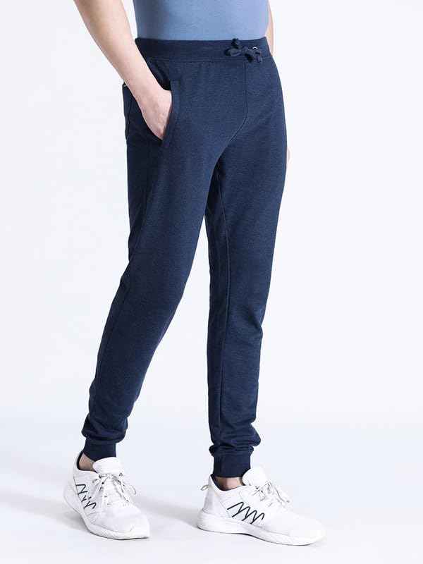 Image of CROCODILE Men Solid Ankle Length Joggers | French Terry Cotton | Drawstring Waist | 3 Pockets