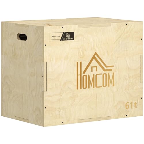 HOMCOM Box jump pliométrie 3 en 1 - Collaboration Aosom.fr x FFHandball - appareil boîte à saut musculation fitness & entraînement croisé plyobox pour box training 51/61/76 cm en bois