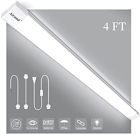 Airand LED Ceiling Light Fixture 4FT, LED Shop Light Fixture 5000K, IP66 Waterproof LED Garage Light Closet Light Under Cabinet Light, 36W 3600 LUX LED Tube Shop Light Work Light for Shop,Hallway