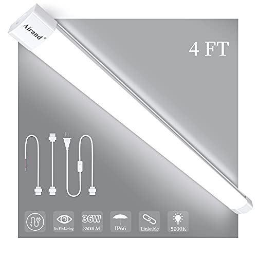 LED Ceiling Light Fixture 4FT, LED Shop Light Fixture 5000K, Airand IP66 Waterproof LED Garage Light Closet Light Under Cabinet Light, 36W 3600 LUX LED Tube Shop Light Work Light for Shop,Hallway