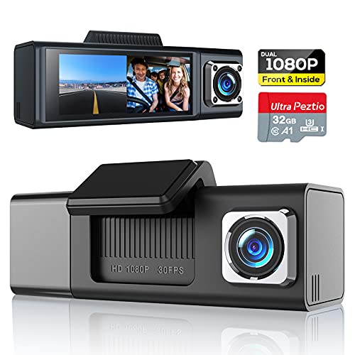 Dual Dash Cam 1080P Front and 1080P Inside Cabin, Dash Camera for Cars with SD Card Included, Car Dash Camera Dashcam with 3.18â€ IPS Display, IR Night Vision, G-Sensor, Loop Recording for Taxi Drivers