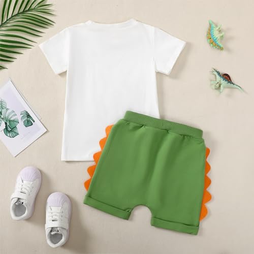 DELIMALI Baby Boy Second Third Birthday Outfit Dinosaur 2nd 3rd T-shirt Shorts Set Two Three Years Old Birthday Clothes (A-Green Two, 2-3T) - Image 3