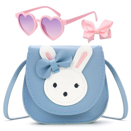 LJCTULY Toddler Bunny Purse - Small Girls Purse - Kids Crossbody Bag with Sunglasses - Birthday Gifts for Girls (Blue)
