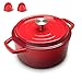 SHALOLY con Tapa Cacerola Redonda de Hierro Fundido esmaltado de 22 cm, Olla Antiadherente Multifuncional para estofado al Vapor, Hornear, Asar, saltear, Asar a Fuego Lento, 2.8L, Rojo (Rojo)