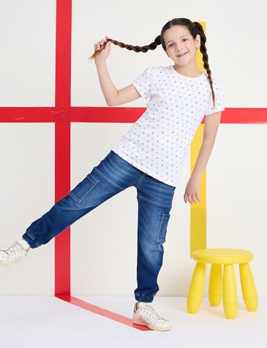 Image of Amazon Brand - Symbol Girls Cotton Rich Stretchable Jogger Jeans | Elasticated Waistband and Cuff | Casual Denim | Age 2-14 Years