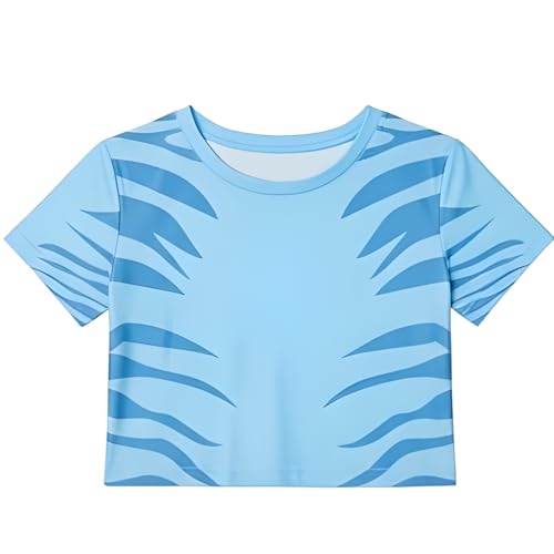 Cosplaya Womens Blue Jungle Tiger Crop Top Costume - Onesies Pajama Sexy Cosplay Halloween, S