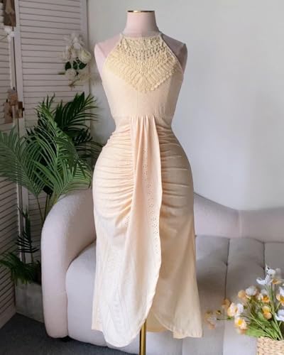 Image of CHICME Womens Summer Halter Dress Hollow Out A Line Vacation Dress