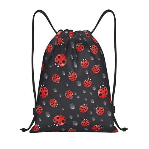 Cute Ladybugs Drawstring Backpack for Women Men Lightweight Sports Gym Sackpack Cinch Bag Water Resistant Draw String Bags for Hiking Yoga Swimming Travel Beach