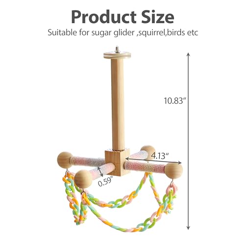 Sugar Glider Climbing Toys, Natural Wood with Colorful Chains Hanging Swing Toys Sugar Glider Cage Accessories,Rat Enrichment Toys for Small Animals and Birds (Swing Style) — view 4