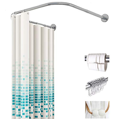 ZHDLJ Barras para Cortinas de Ducha, Barra Cortina Ducha Esquina Sin Taladro, Barra Cortina Ducha Curva en Forma de U, Acero Inoxidable Robusto, 80-120 X 80 X 80-120cm, Plata Cover