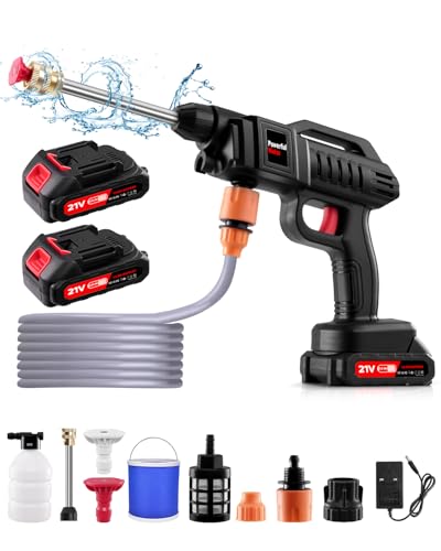 Hidrolimpiadora de Alta Presión,60 Bar/870 PSI Hidrolimpiadora Portátil,Hidrolimpiador𝐚 Inalámbrica con 2 Baterías Recargables,Boquilla 3 en 1,Manguera 5M,para Limpiar Coche,Terraza,Jardín