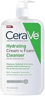 CeraVe Hydrating Cream To Foam Cleanser, Makeup Remover Face Wash For Dry Skin, Foaming Facial Cleanser With Hyaluronic Acid, Normal To Dry Skin, Fragrance Free & Non Comedogenic, 19 Fluid Ounce
