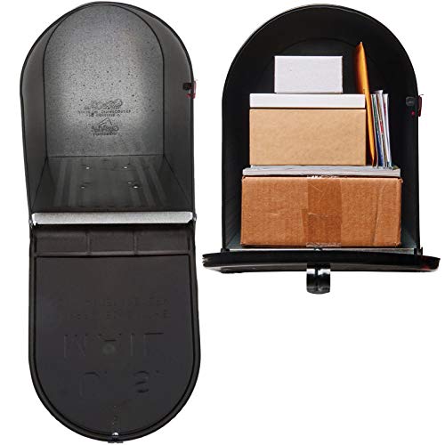 SoB Extra-Large Black Galvanized Steel Post-Mount Mailbox, 11.69in. W x 14.98in. H x 24.82in. L - Extra Large Black Locking Mailboxes for Outside Post Mount