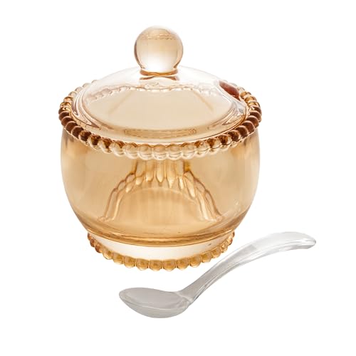 WOLFF - Pearl Crystal Beaded Sugar Bowl with Lid and Spoon - Sugar Holder, Dish for Candy Dispenser, Salt, Condiments and Spices, Jelly Jar (Amber, Sugar Bowl)