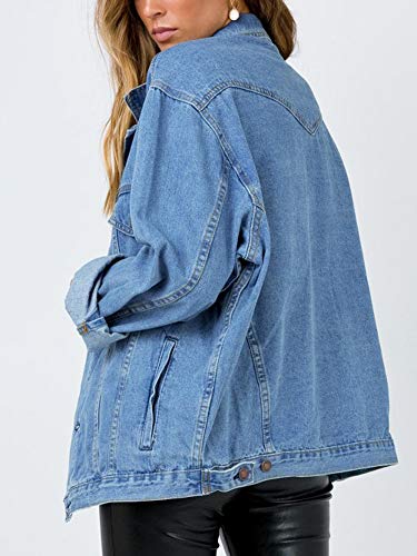 Women's Oversized Vintage Denim Jacket Long Sleeve Boyfriend Coat3
