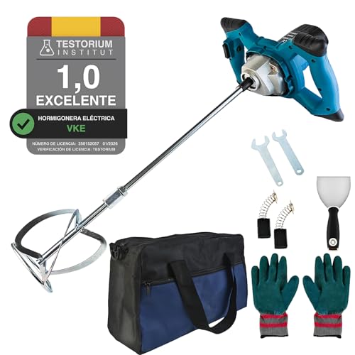 VKE Mezcladora de Mortero, Mezclador de Mortero de 2400 W, 6 Velocidades,Batidora Mortero de Hormigón con Botón de Velocidad Fija, Hormigoneras Electricas con Bolsa de Almacenamiento, Hormigonera