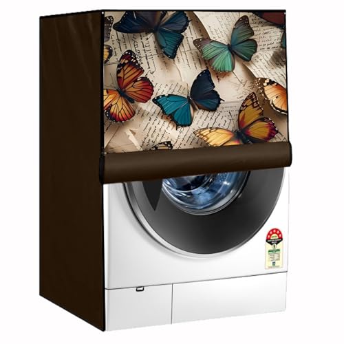 Image of Waterproof 9Kg Front Load Fully Automatic Washing Machine Cover compatible for lg /ifb /godrej /lloyd /bosch & etc Washing Machine (IFB9KBROWNBUTTERFLYSC08FL04)