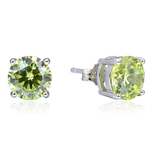1 Pair Adabele Real 925 Sterling Silver August Green Birthstone Round Cut Stud Earrings 6Mm Cz Created Peridot Stone Solitaire Studs Anniversary Birthday Gift Sse55 #TOP2