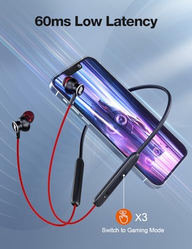 Image of Rythflo Bluetooth Headphones,V5.2 Wireless Bluetooth Earbuds w /Mic in-Ear Magnetic Neckband Earphone 30Hrs Playtime, IPX7 Sweatproof Deep Bass Headset for Phone Call Music Sports (Red)
