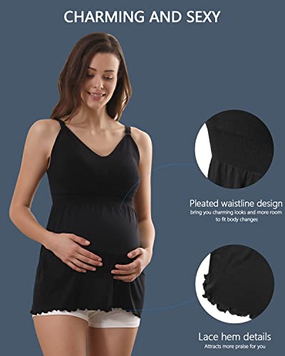 Ilovesia 2Pack Maternity Tops, 7027 Nursing Tank Tops, Breastfeeding Camisole Built-In Nursing Bras Black+Navy Blue Size 3Xl #TOP2
