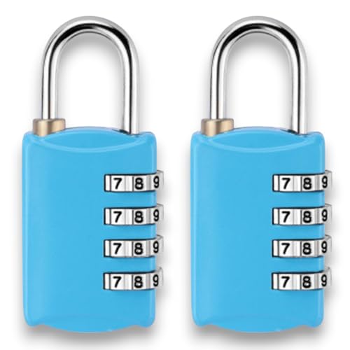 Kit dois cadeado senha quatro digitos combinacao numérica segredo para segurança mala armário estojo mochila, sem chaves (AZUL)