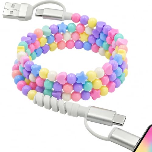 Image of 4-in-1 Beaded Charging Cable, MFi Certified, Works with CarPlay, 3.3FT 60W Fast Charger Cord for iPhone 17 /16 /15 /14 /13 /12 /11, iPad, Samsung, Android and More (Pastel Charms)