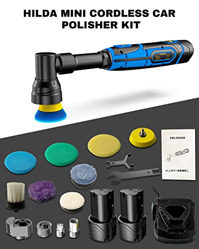 Hilda Mini Polisher,Cordless Polisher Used For Car Detail Processing And Polishing,Car Polisher With 5 Variable Speed 2500-6000Rpm, 2 Batteries And 1 Battery Charger (1.5) #TOP6