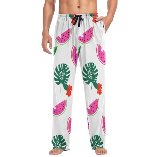 Men's Pajama Pants Tropical Flamingos Watermelon Sleep Pajama Lounge Pant with Pockets, Elastic Waistband3