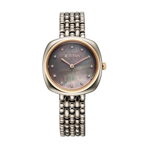 Image of Titan Aura Phase Quartz Analog Grey Dial Black Stainless Steel Strap Watch for Women-95241KM02