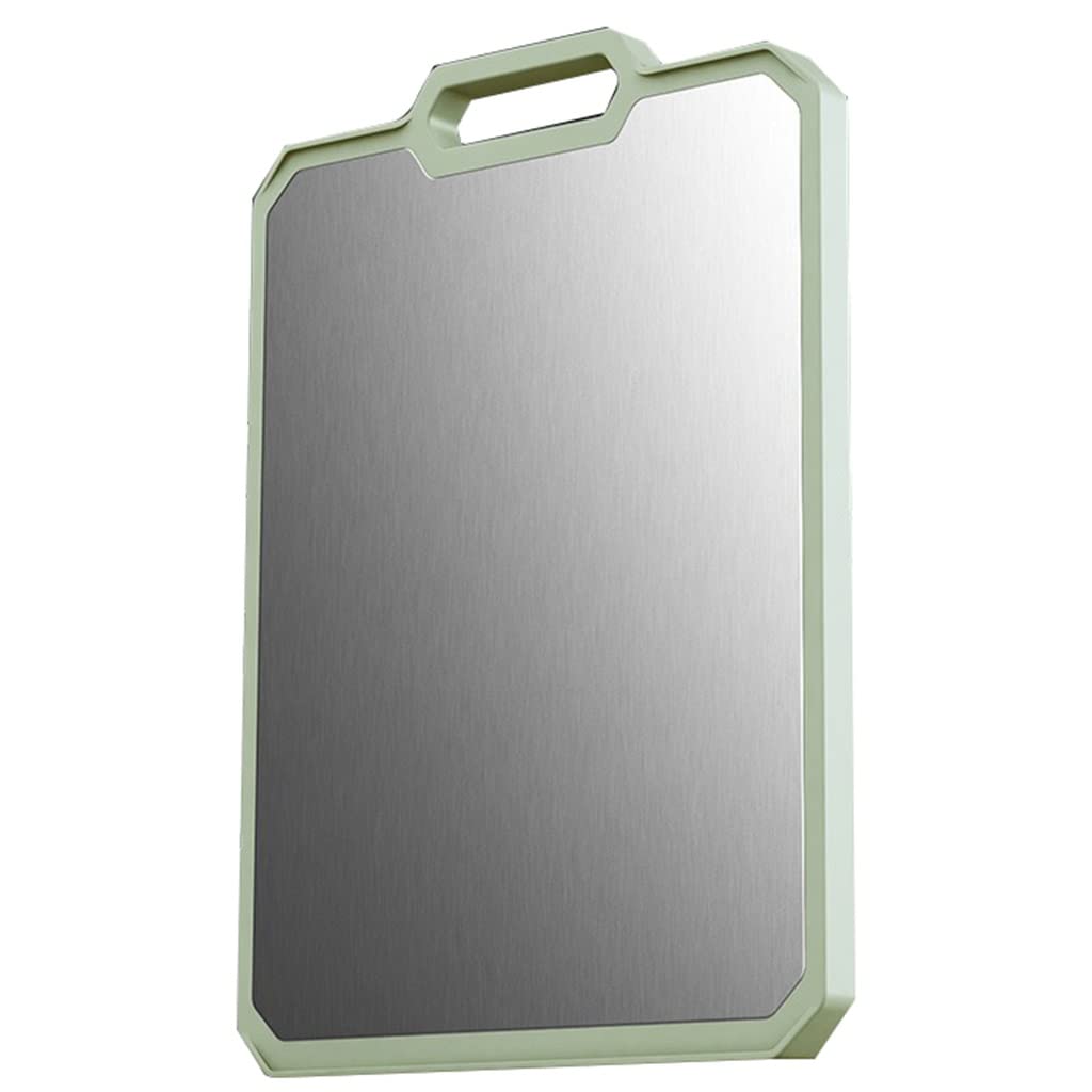 DWW Dual-sided Cutting Board Stainless Steel & PP Chopping Board With Handle & Juice Groove, Non-slip & Easy To Clean, Large Kitchen Cut Boards For Cutting Meat, Vegetables & Fruits, Green & Silver