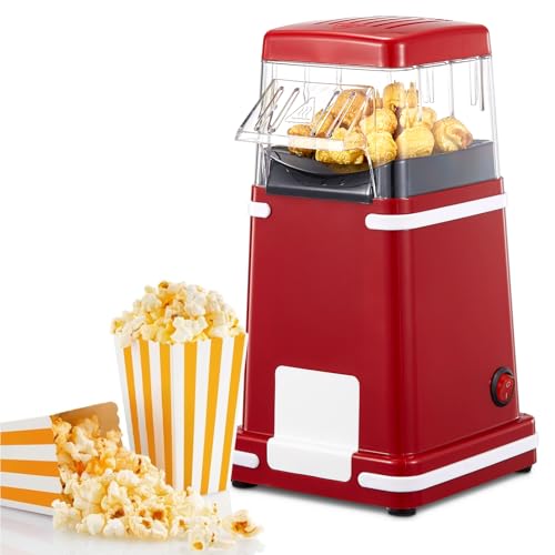 VINATO Popcornmaschine, 1200W Popcornmaschine Heißluft, Ölfreie Technologie, Tragbar Popcorn Maker für Familie & Kinder, Heimkino, Filmabende, Partys