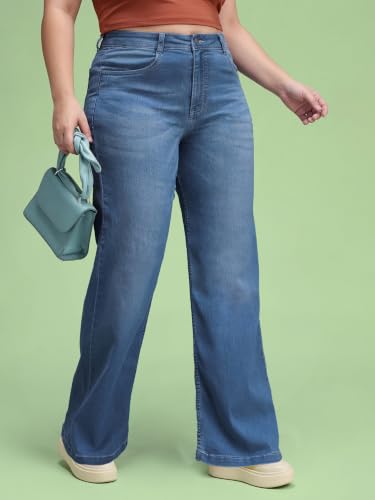 Image of Miss Chase A+ Women's Wide-Leg High-Rise Regular-Length Stretchable Cargo Denim Jeans