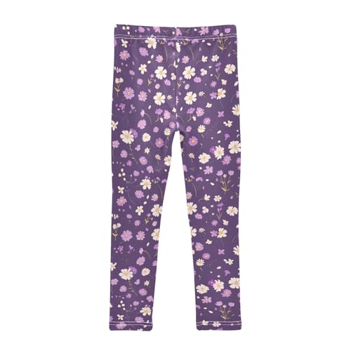 Seamless Daisy Flower Purple Kids Baby Girls Active Leggings Comfortable High Waisted Yoga Pants Running2