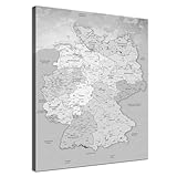 Stilvolle Pinnwand Deutschlandkarte - Hellgrau - Deutsch in 40 x 60 cm, stabile Rückwand zum Pinnen inkl. Starterkit - Leinwand-Kunstdruck Wandbild Landkarte XXL