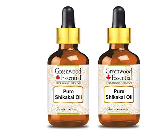 Image of Greenwood Essential Shikakai Oil (Acacia concinna) with Glass Dropper | Infused | Pure | Non-Sticky | Lightweight | For Hair Cleansing | Natural Plant Extract | Men & Women | 100ml X 2