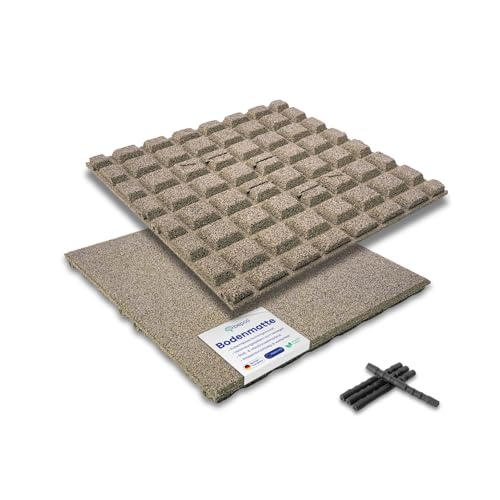 bepco Fallschutzmatte 4er Set - Gummimatte, Bodenmatte, stoßdämpfend & rutschfest, mit 16 Verbindungsstiften, aus recyceltem Gummi, für Wege/Terassen/Spiel &-Sportanlagen (Sand, 50 x 50 x 2,5cm)