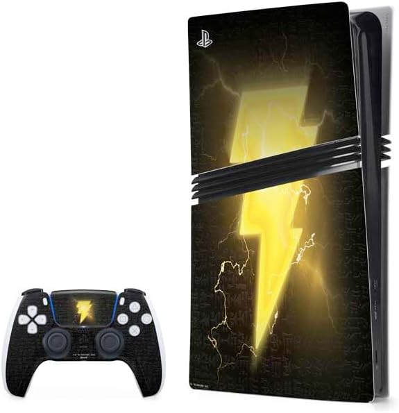 Skinit Decal Gaming Skin Compatible with PS5 Pro Bundle - Officially Licensed DC Comics Black Adam Lightning Bolt Design