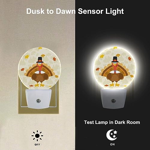 Image of Cute Holiday Turkey Plug-in Nightlight Happy Thanksgiving Autumn Maple Leaves Orange Night Light LED Dusk-to-Dawn Sensor for Boys Girls Gifts Bedroom Playroom